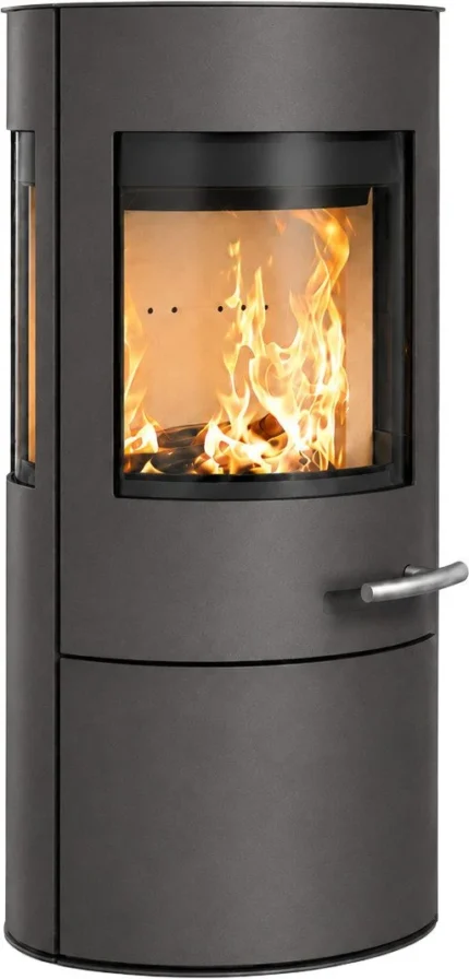 Poêle à bois ovale Haas + Sohn VITUS.l MOONLIGHT – 6,4 kW Acier Gris minéral 3 faces vitrées classe A+