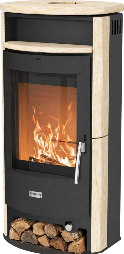 Poêle à bois à inertie Parma en pierre de grès naturel – 6,3 kW Feu continu avec régulation automatique classe A
