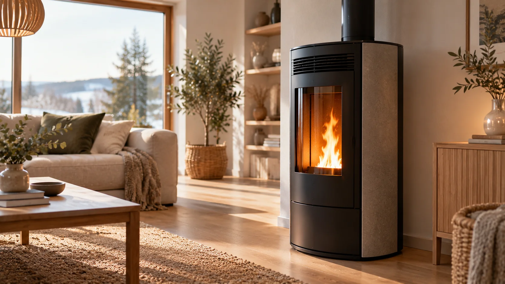 Poêle à granulés moderne dans un salon design